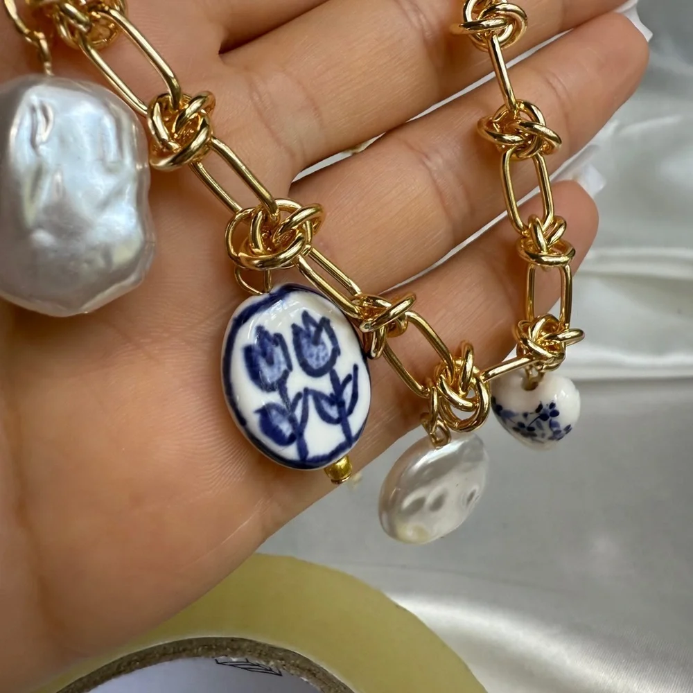 Summertime Gold and Blue Charm Necklace - Picture 9 of 16